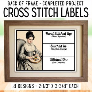 Afgewerkte projectlabels voor achterkant lijst, voltooide kruissteekinformatie, record handwerk en stikwerk Legacy Details