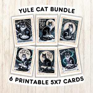Afdrukbare Yule Cat-kaartenset: bundel van 6 Creepmas-kaarten (pdf-download)
