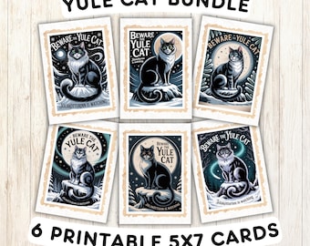 Printable Yule Cat Card Set: Bundle of 6 Creepmas Cards (PDF Download)