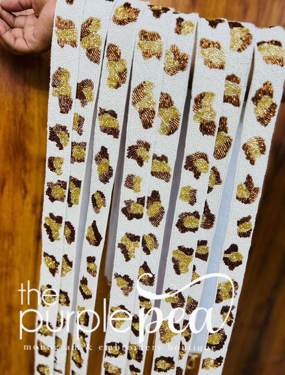 Beaded Leopard Purse Strap - 49" Long, 1.5" Wide, Gold Clasps For Clear Bags & Handbags