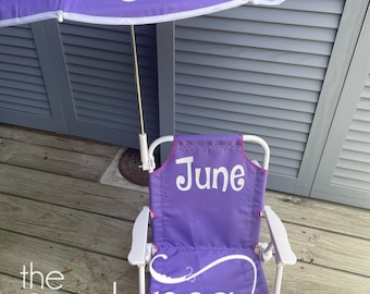 Monogrammed Kid's Beach Chair w/ umbrella, Boys Chair, Childs Beach Chair, Kids Beach Chair