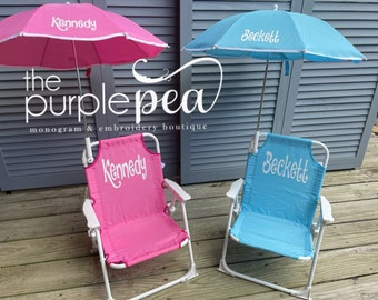 Monogrammed Kid's Beach Chair w/ umbrella