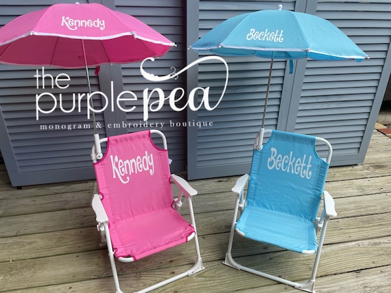 Monogrammed Kid s Beach Chair W Umbrella Etsy