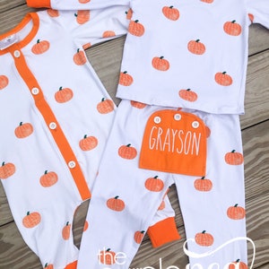 Fall Pajamas, Pumpkin Pajamas, Butt Flap PJs, Kid PJs image 1