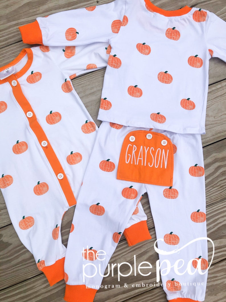 Fall Pajamas, Pumpkin Pajamas, Butt Flap PJs, Kid PJs image 1