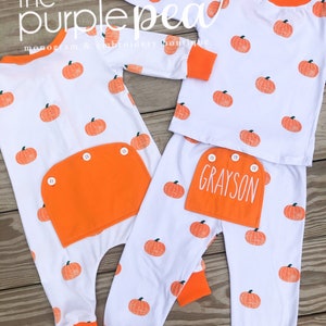 Fall Pajamas, Pumpkin Pajamas, Butt Flap PJs, Kid PJs image 2