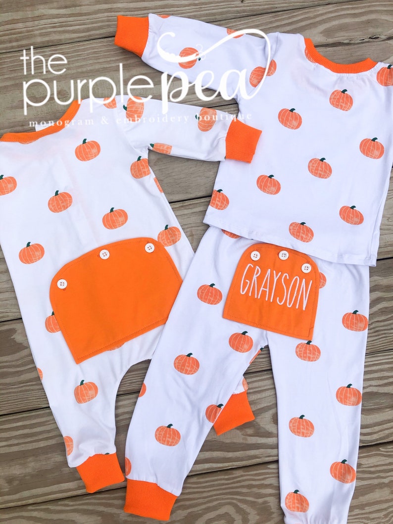 Fall Pajamas, Pumpkin Pajamas, Butt Flap PJs, Kid PJs image 2