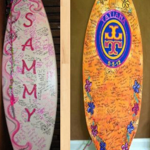 party autograph sign in book board bar bat mitzvah surf surfboard beach bash tropical prop replica personalized custom logo name date