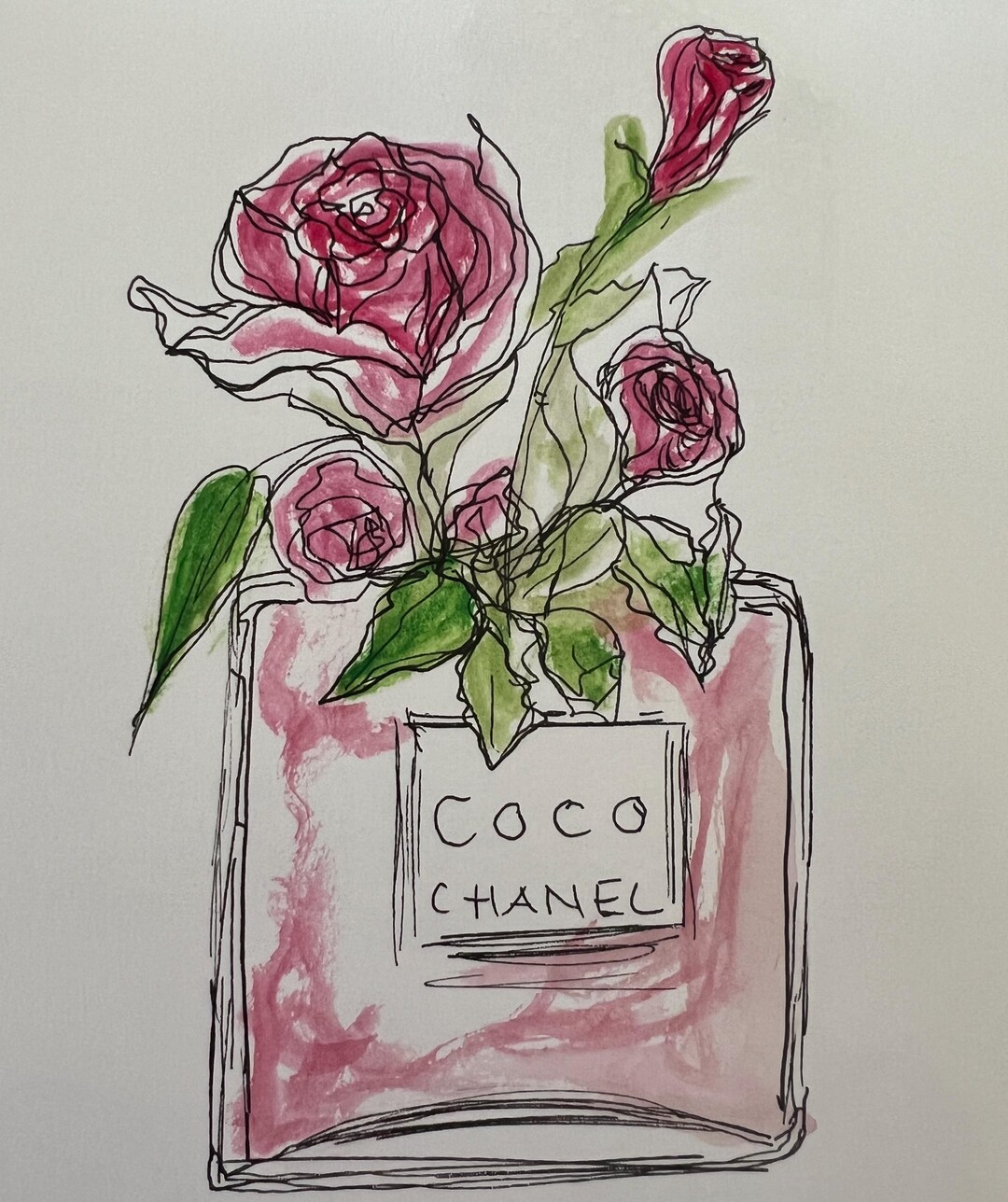 Hand Painted Watercolor Bouquet Flower Floral Rose Birth Flower Wall ...