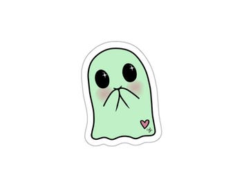 Kawaii Green Ghost Die-Cut Stickers | Water Resistant