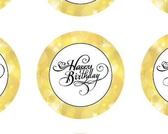 Pegatinas imprimibles instantáneas para cupcakes, círculos redondos y etiquetas de recuerdo para fiesta de feliz cumpleaños, descarga digital