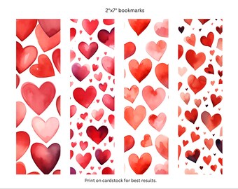 Corazones rojos, Marcadores, Día de San Valentín, Marcadores imprimibles digitales, Marcador digital, Libro, Amante, Regalo, Descarga instantánea / Archivo PDF