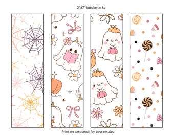 Marcapáginas imprimible de Halloween rosa, 2 x 7, para imprimir en casa, bricolaje, descarga digital