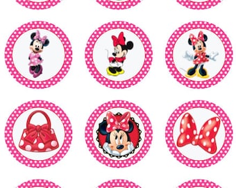 Adornos o pegatinas para cupcakes inspirados en Minnie, etiquetas de regalo, descarga digital, círculos de 2 pulgadas, collage en PDF, etiquetas imprimibles instantáneas 22807