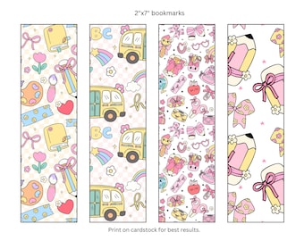 Marcapáginas escolares imprimibles para niñas, 2 x 7, para imprimir en casa, bricolaje, descarga digital