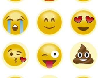 Etiquetas para cupcakes con adornos inspirados en emojis, pegatinas, descarga digital, imágenes de círculos de 2 pulgadas, collage en PDF, imprimibles al instante.