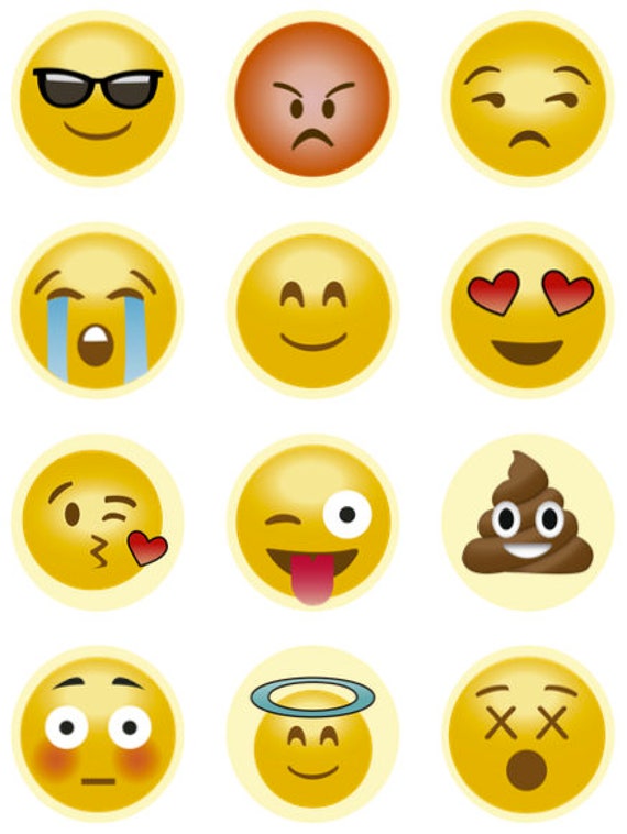 Emoji Inspired Cupcake Toppers Favor Tags Stickers Digital Etsy
