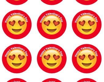 Adornos o pegatinas para cupcakes de San Valentín con forma de corazón de emoji, etiquetas de regalo, descarga digital, collage de círculos de 2 pulgadas en PDF, etiquetas imprimibles al instante 22807