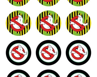 Adornos o pegatinas para cupcakes inspirados en los Cazafantasmas, etiquetas de regalo, descarga digital, collage de círculos de 2 pulgadas en PDF, etiquetas imprimibles instantáneas