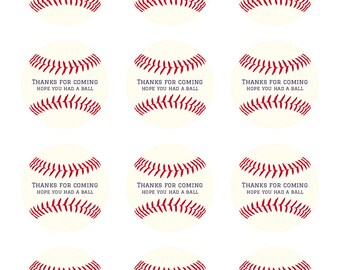 Béisbol Gracias por venir, Etiquetas de favor, Pegatinas, Etiquetas, Círculos de 2 pulgadas Descarga digital