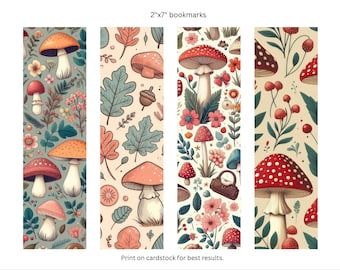 Juego de marcadores de hongos, archivo PDF de descarga digital, marcadores de libros con temática de hongos, marcadores de 2x7