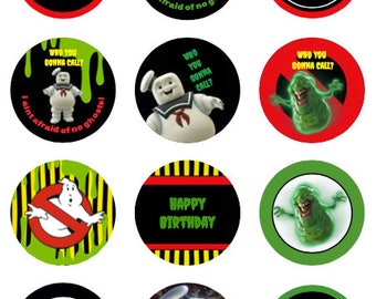 Adornos o pegatinas para cupcakes inspirados en los Cazafantasmas, etiquetas de regalo, descarga digital, círculos de 2 pulgadas, collage en PDF, etiquetas imprimibles instantáneas