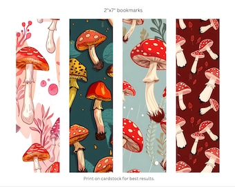 Motivo de hongo, Marcadores, libro, lectura, Marcadores imprimibles digitales, Marcador digital, libro, amante, regalo, Descarga instantánea / Archivo PDF