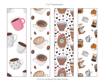 Marcapáginas de café imprimible, 2 x 7, para imprimir en casa, bricolaje, descarga digital