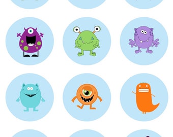 Adornos para cupcakes o pegatinas inspirados en Silly Monsters, etiquetas de regalo, descarga digital, círculos de 2 pulgadas, etiquetas imprimibles instantáneas 22807