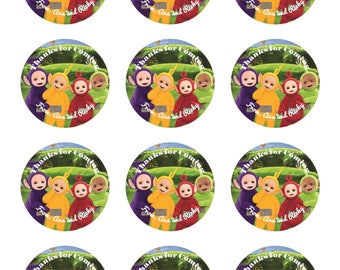 Etiqueta de regalo Tubbies "Feliz cumpleaños", pegatina, círculos de 5 cm, descarga digital
