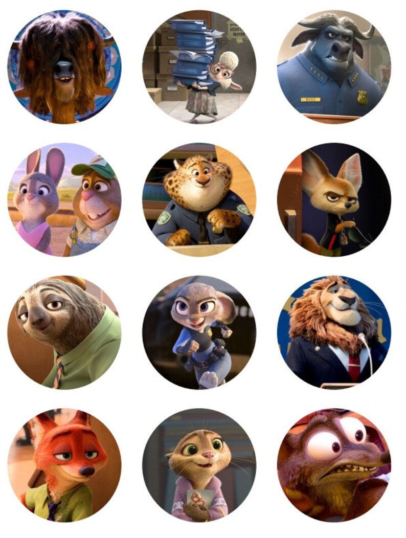 zootopia cupcake toppers or stickers favor tags digital etsy