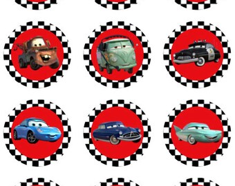Etiquetas para cupcakes inspiradas en coches, pegatinas, etiquetas, círculos de 1 pulgada, descarga digital, imágenes, etiquetas PDF, impresión instantánea.