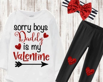 Sorry Boys Daddy Is My Valentine's Day Red Black Bodysuit- Valentine's Day Outfit Baby Girl-Toddler Valentine's Photo Prop