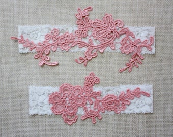 Pink Bridal Garter-Stretch Lace Wedding Garter Set- More Colors Available