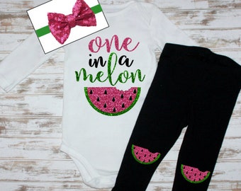 Hot Pink Watermelon Birthday One- One In A Melon Top First Birthday-Pink Watermelon First Birthday Shirt