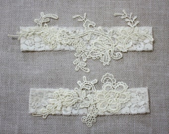 Ivory Bridal Garter-Stretch Lace Wedding Garter Set- More Colors Available