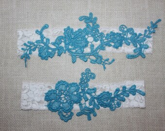 Blue Bridal Garter-Stretch Lace Wedding Garter Set- More Colors Available