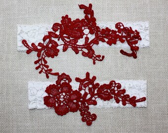 Burgundy Bridal Garter-Stretch Lace Wedding Garter Set- More Colors Available