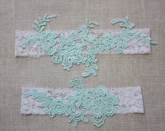 Mint Bridal Garter-Stretch Lace Wedding Garter Set- More Colors Available