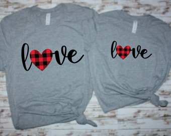 Love Red Plaid Shirt- Women's Valentines Clothes-Mom Daughter Valentine's Shirts- Girls Valentines Shirt- Toddler Valentine
