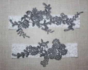 Grey Bridal Garter-Stretch Lace Wedding Garter Set- More Colors Available