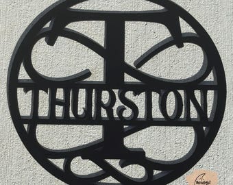 Personalized Last Name Wood Sign, 17" Round Monogram