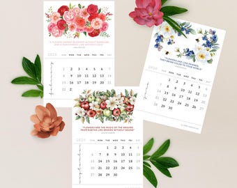 Floral Desktop Calendar | Choose Start Month | Wood Easel | Recycled Cardstock