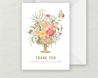 Floral Vase Thank You Greeting Card 5x7 | Recycled Eco-friendly Cardstock
