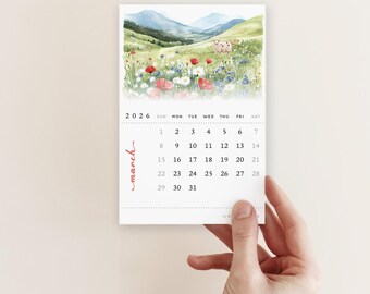Scenic Landscapes Mini Calendar | Choose Start Month | Wood Easel | Recycled Cardstock