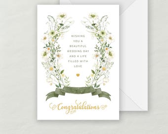 Watercolor Floral Wreath Wedding Greeting Card | Recycled Eco-friendly Cardstock