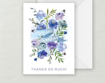 Blue Floral Thank You Greeting Card | Eco-Friendly Recycled Cardstock