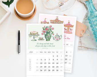 Faith Inspired Desktop Calendar | Choose Start Month | Wood Easel | Recycled Cardstock