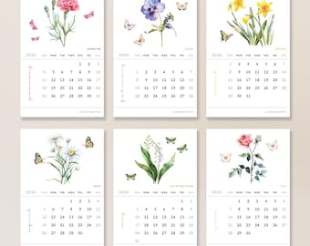 Birth Month Flowers Mini Calendar  | Choose Start Month | Wood Easel | Recycled Cardstock
