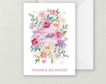 Pink Floral Thank You Greeting Card | Eco-Friendly Recycled Cardstock